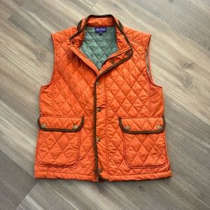 Men’s Alan Flusser Orange and Brown Quilted Vest Medium